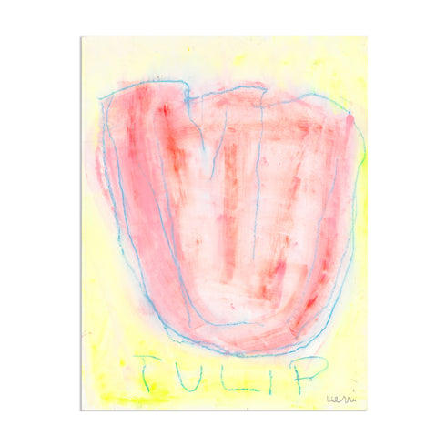 La yellow red wall hung tulip art - Shop abstract artwork decor for any space by Kerri Rosenthal.