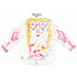 White button-down shirt hand-painted with pink heart-eyes face design, 'Heart Eyes' text on collar, heart accents on sleeves, and 'lovely' script — Kerri Rosenthal wearable art