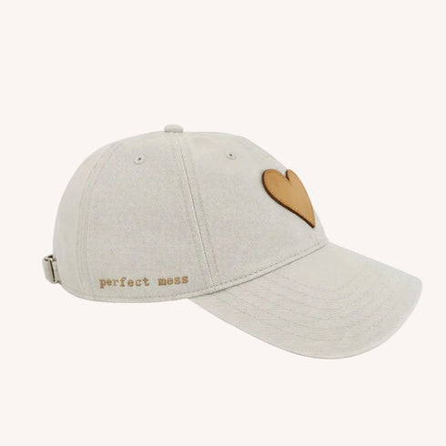 KR Imperfect leather heart light grey baseball cap hat in 100% cotton with adjustable strap - Shop women's baseball cap hats by Kerri Rosenthal