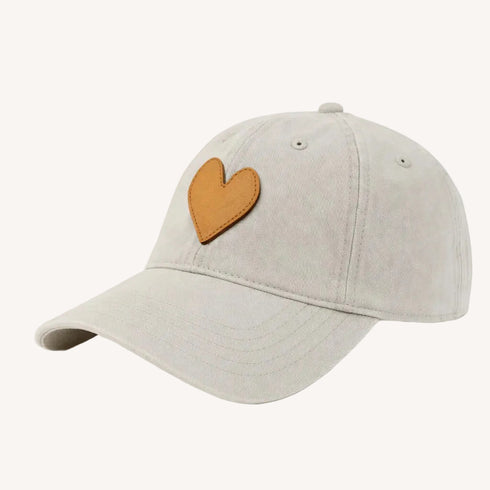 KR Imperfect leather heart light grey baseball cap hat in 100% cotton with adjustable strap - Shop women's baseball cap hats by Kerri Rosenthal