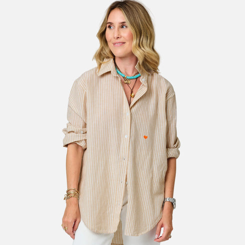 Jack button front beige stripe shirt - Shop women's cute button down shirts by Kerri Rosenthal.