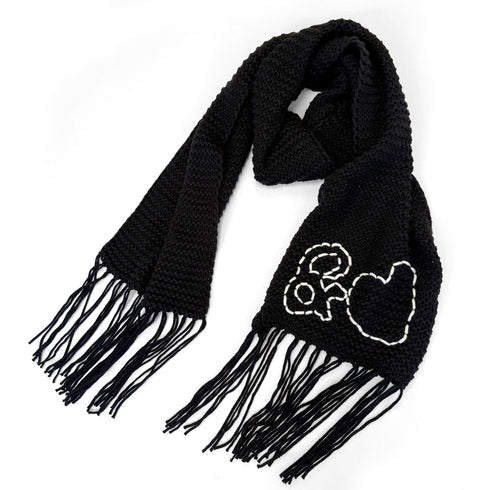 Lisa And Love black scarf in a cotton-cashmere blend with Kerri's 'And Love' embroidered artwork - Cute women's designer scarves by Kerri Rosenthal