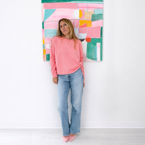 Pink long sleeves womens designer sweatshirt - Shop women’s stylish heart sweatshirts by Kerri Rosenthal.