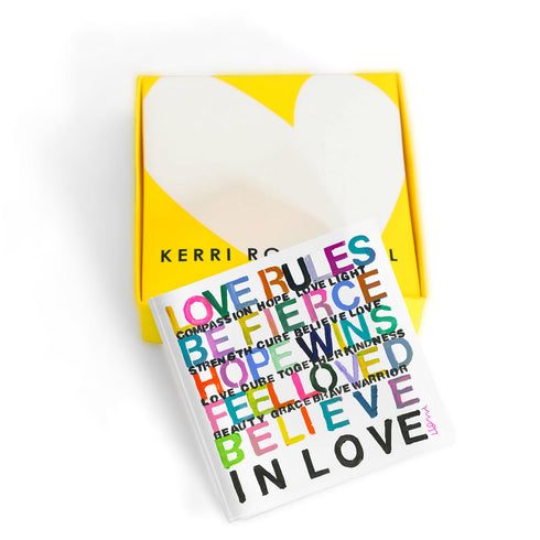 Love Rules Block of Love by Kerri Rosenthal. Blocks of Love are signed, mini editions of Kerri Rosenthal's word artwork mounted on 3/4" plexiglass acrylic block