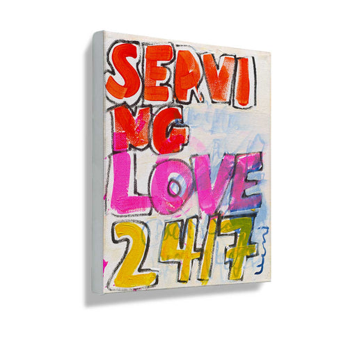 Love Served Here Mini Stretched Canvas Word Art - Modern original artwork for kitchen, pantry, breakfast nook, or any room in your home by Kerri Rosenthal
