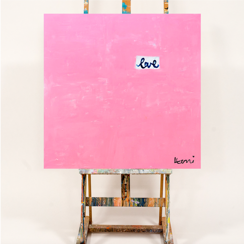 Love Rises to The Top is an original wall art painting, pink with love letter word art is a unique artwork piece by Kerri Rosenthal