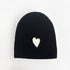Love black beanie in a cotton-cashmere blend with a white heart patch - Shop cute women’s beanies hats by Kerri Rosenthal