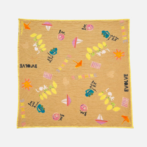 Kerri Rosenthal Love Evolve Bandana in a multicolor printed cotton with signature icons.