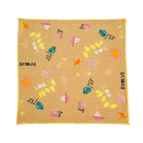 Kerri Rosenthal Love Evolve Bandana in a multicolor printed cotton with signature icons.
