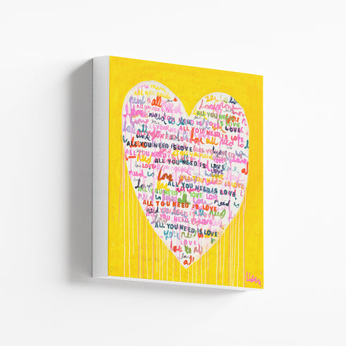 Love Is All You Need yellow colorful word art print Artwork by Kerri Rosenthal - Unique artwork for living room wall decor