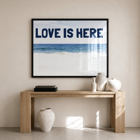 Love Is Here Beach - Navy Horizontal Art Print
