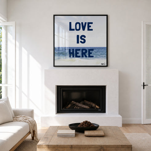 Love Is Here Beach Square Art Print Navy