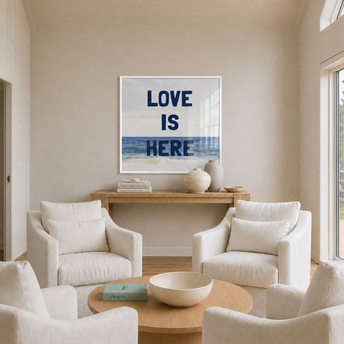 Love Is Here Beach Square Art Print Navy