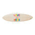 Love Is Here Too — hand-painted surfboard by Kerri Rosenthal, horizontal canvas of layered multicolor brushstrokes, signed by Kerri