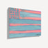 Side angle view of unframed pastel flag painting showing canvas depth and texture, pink and blue stripes with heart-shaped stars