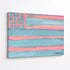 Close angled perspective of pastel flag canvas art, highlighting textured brushwork and dimensional wrapped edges