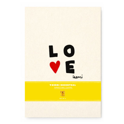 Love Squared Card, black and red cute mini artwork on a card by Kerri Rosenthal, styled view