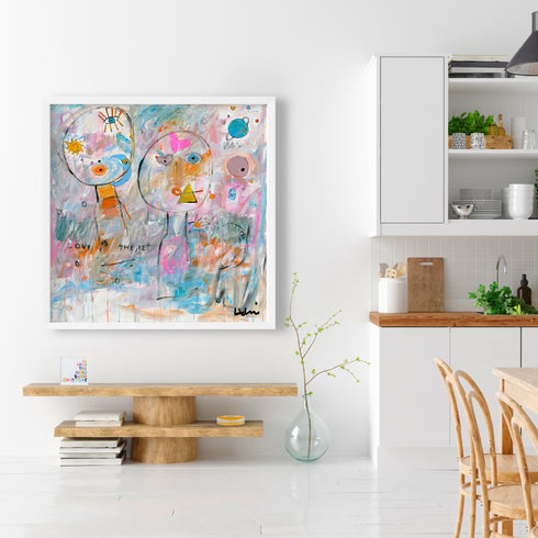 Love Up In The Sky colorful art print by Kerri Rosenthal - Unique artwork for living room wall decor