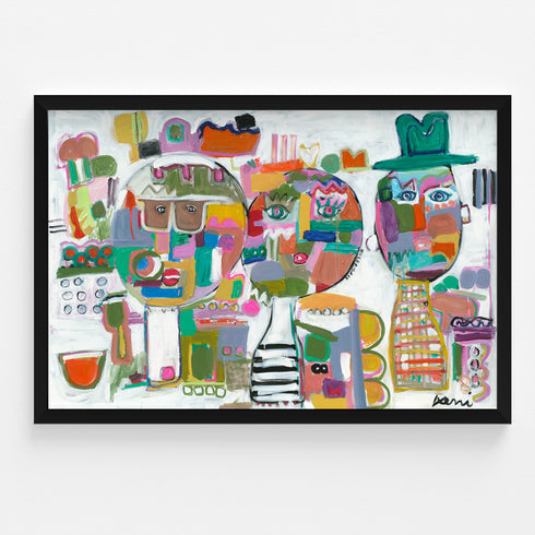 Love Brigade multicolor stretched canvas wall art print in square black frame