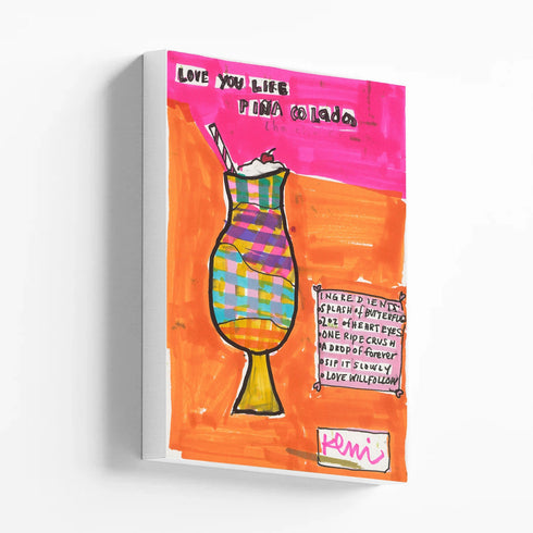 Love You Like Pina Colada word mini canvas wall art print - abstract artwork for modern kitchen by Kerri Rosenthal
