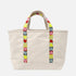 Love brigade multicolor tote in 100% cotton canvas with 'Love Brigade' tape embroidered by Kerri Rosenthal