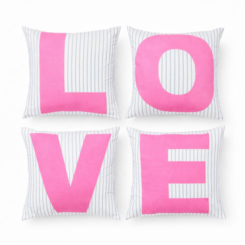 Love pink & white cute square decorative throw pillows in linen by Kerri Rosenthal