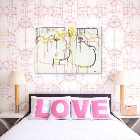 Love pink & white cute square decorative throw pillows for bedroom decor by Kerri Rosenthal