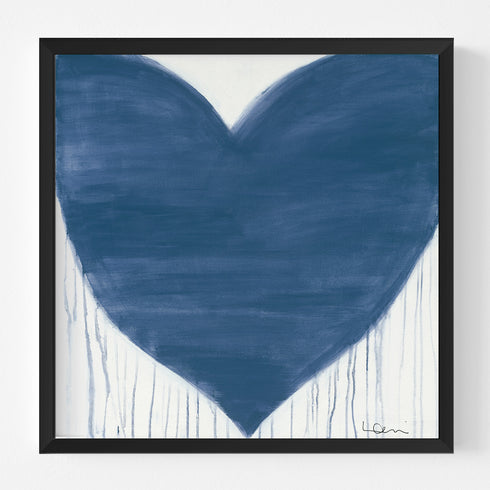 Love’s Essence black framed wall art print blue Drippy Heart by Kerri Rosenthal