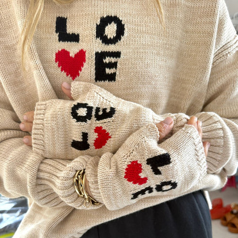 Boyfriend love squared natural sweater is made from a cotton-cashmere blend with natural mittens fingerless gloves - Shop women's sweaters by Kerri Rosenthal