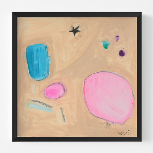 Lucky Star multicolor abstract wall art print in black frame by Kerri Rosenthal