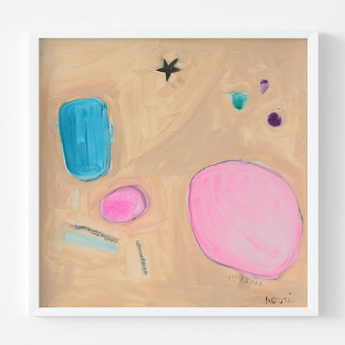 Lucky Star multicolor abstract wall art print in white frame by Kerri Rosenthal