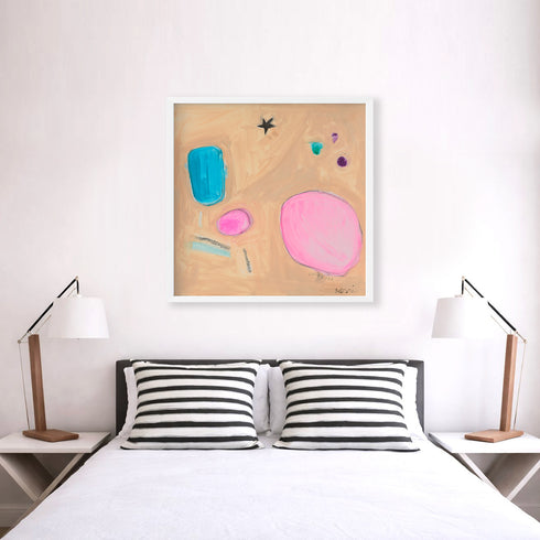 Lucky Star multicolor abstract wall art print with square black white stripe throw pillows - Shop unique wall artwork decor for bedroom by Kerri Rosenthal