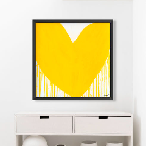 Mad Love Drippy Heart yellow art print by Kerri Rosenthal - Unique artwork for living room wall decor