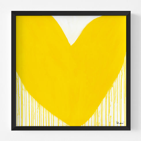 Mad Love Drippy Heart yellow art print by Kerri Rosenthal - Unique artwork for living room wall decor