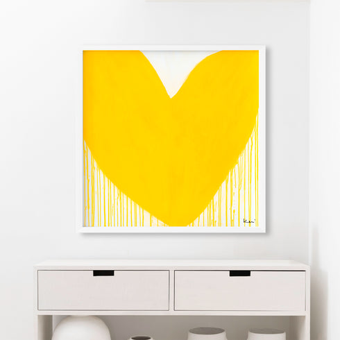 Mad Love Drippy Heart yellow art print by Kerri Rosenthal - Unique artwork for living room wall decor