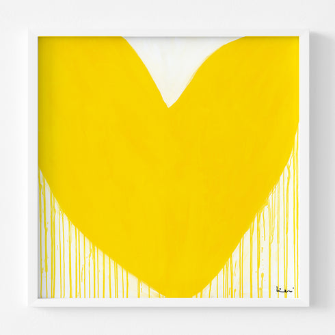 Mad Love Drippy Heart yellow art print by Kerri Rosenthal - Unique artwork for living room wall decor