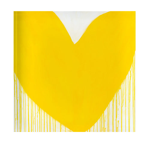Yellow Mad Love Drippy Heart Block of Love by Kerri Rosenthal. Blocks of Love are signed, mini editions of Kerri Rosenthal's artwork mounted on 3/4" plexiglass acrylic block