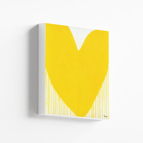Mad Love Yellow Drippy Heart Mini Art on Stretched Canvas - Modern original wall artwork for living room or any room in your home by Kerri Rosenthal