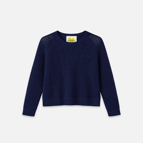 Malibu navy blue sweater in 100% cotton with a heart applique - Shop women's navy sweater by Kerri Rosenthal