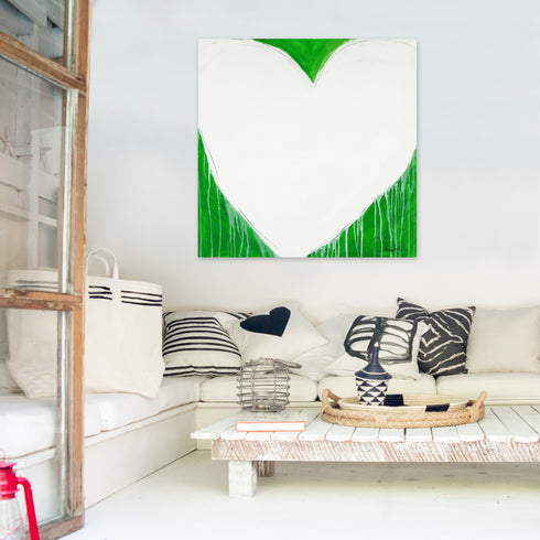 Match Play Love white green art print by Kerri Rosenthal - Unique artwork for living room wall decor