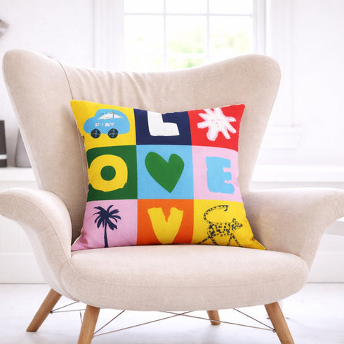 Match Game multicolor square throw pillow 100% linen by Kerri Rosenthal in modern home decor