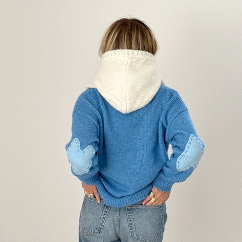 The Mc Luvin canvas hoodie is made from a wool-cashmere blend with a knit ruffled bottom and embroidered "LOVED" - Cute women’s hoodies by Kerri Rosenthal