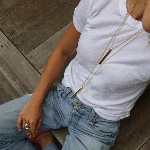Mercer gold bar necklace crafted in luxe brass plate - Shop cute women's necklaces by Kerri Rosenthal