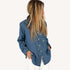 Mia cotton denim blue button-down shirt with white heart elbow patches and a tiny embroidered heart - Shop women's cute shirts by Kerri Rosenthal