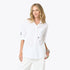 Mia long sleeve button-up cotton white shirt with black heart patch elbow sleeves - Cute women's button-up shirts by Kerri Rosenthal