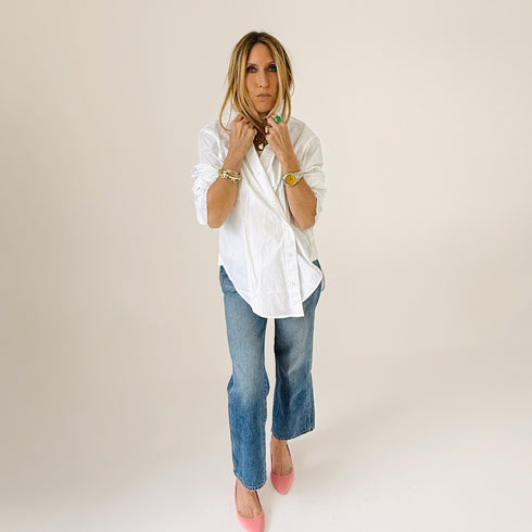 Mia ruffle button-down white cotton shirt with a tiny heart - Shop women's button-up shirts by Kerri Rosenthal