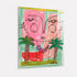Alternate angled perspective of whimsical face portrait canvas, highlighting dimensional edge with pink and green color palette