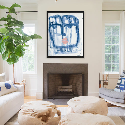 Modern abstract Tiki Indigo wall art print - Perfect for living room or home decor wall framed artwork by Kerri Rosenthal