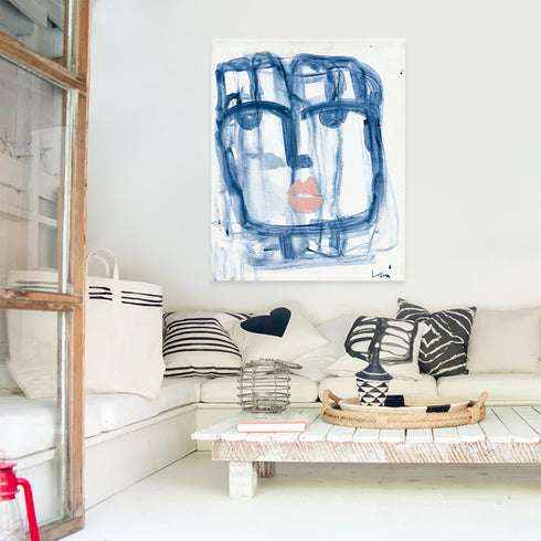 Modern abstract Tiki Indigo wall art print - Perfect for living room or home decor wall framed artwork by Kerri Rosenthal