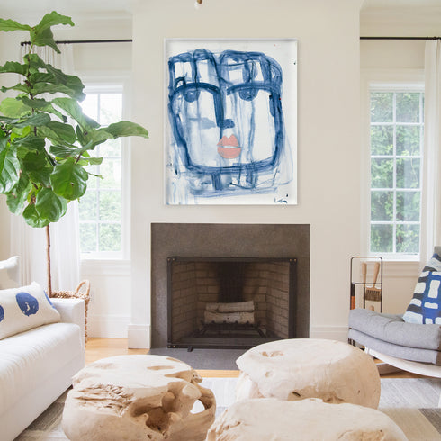 Modern abstract Tiki Indigo wall art print - Perfect for living room or home decor wall framed artwork by Kerri Rosenthal